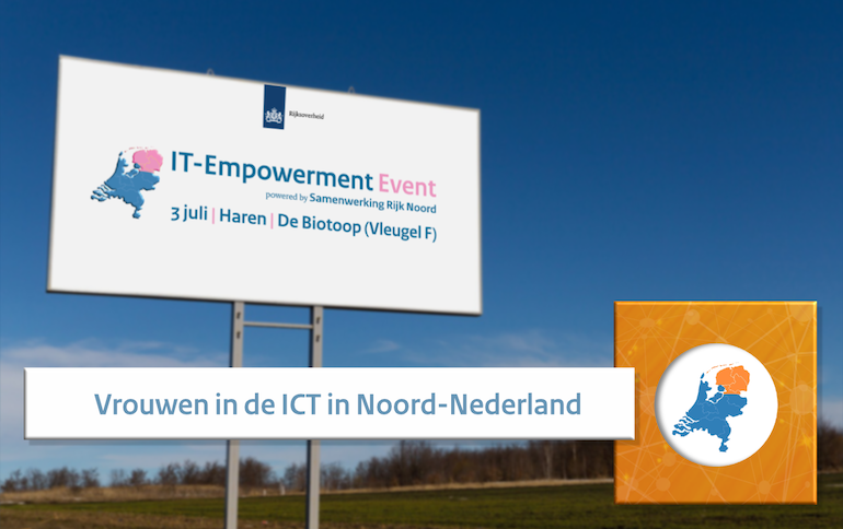 Beeld van een billboard met daarbij de tekst 'Vrouwen in de ICT in Noord-Nederland'