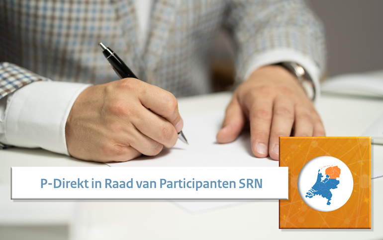 Beeld van een ondertekening van een contract met daarbij de tekst 'P-Direkt in Raad van Participanten SRN'